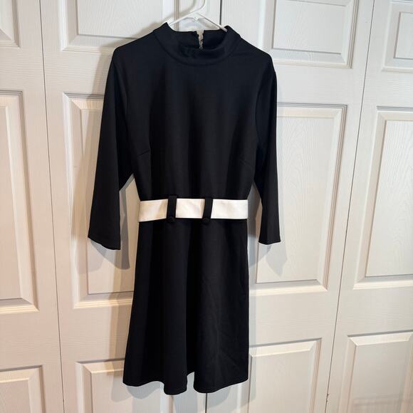 New Smak Parlour Black Retro Belted Mod Style Vintage Buttons Dress XL - Picture 6 of 8